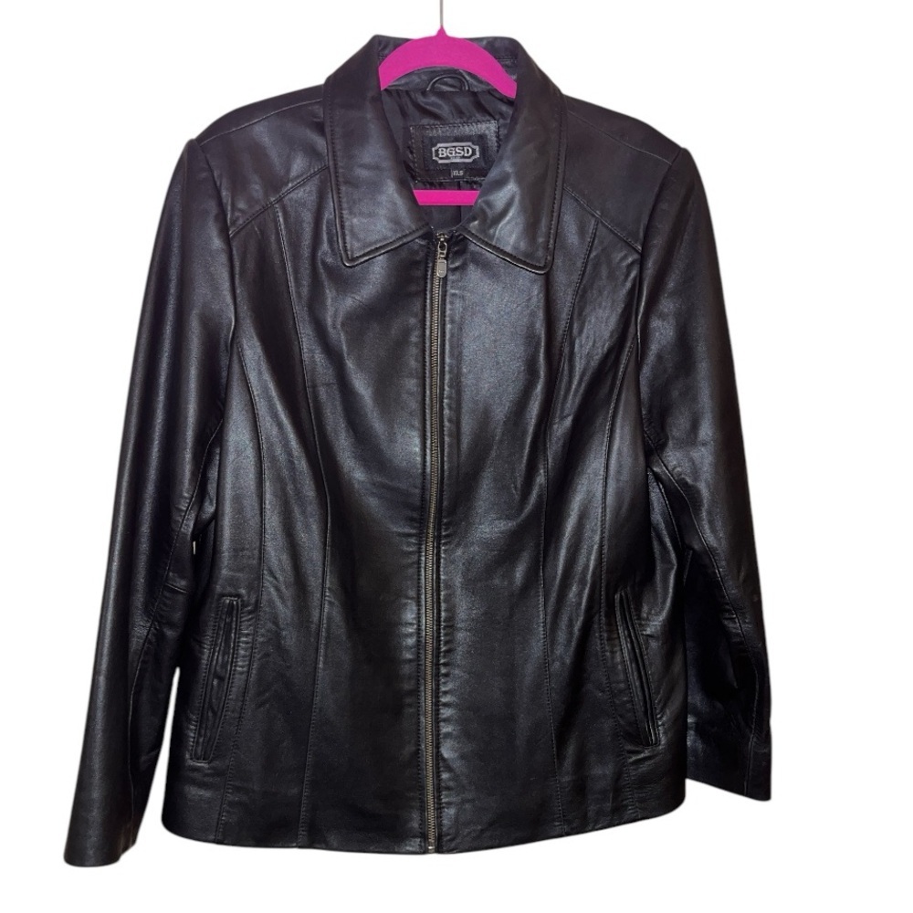 BGSD Lamb Leather Jacket XL short XLS black full zip like new sleek classic fall